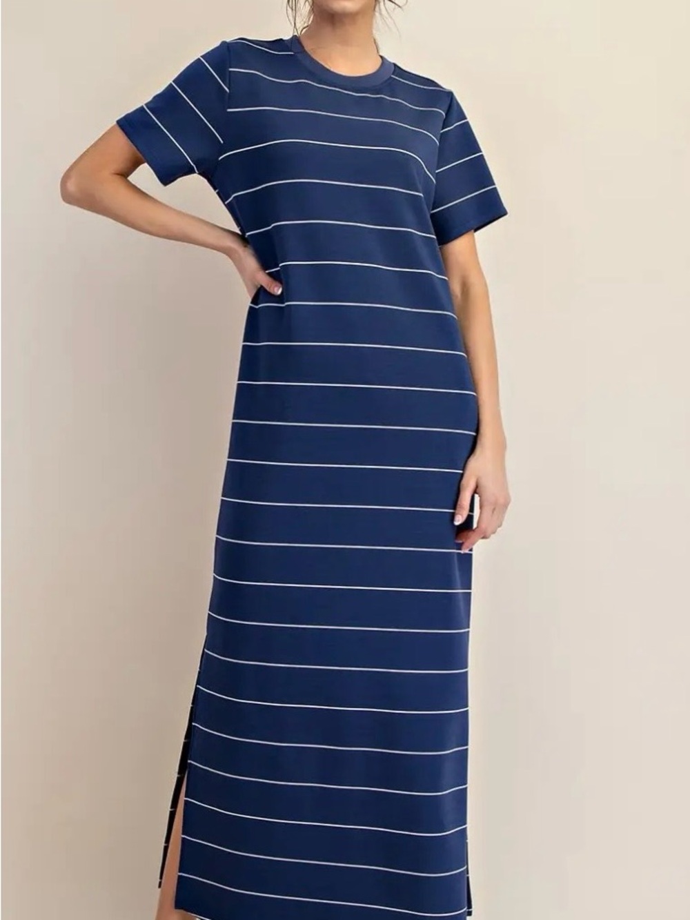 Striped Navy Maxi T-Shirt Dress